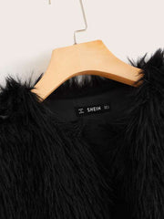 Open Front Fuzzy Vest Coat Without Tee