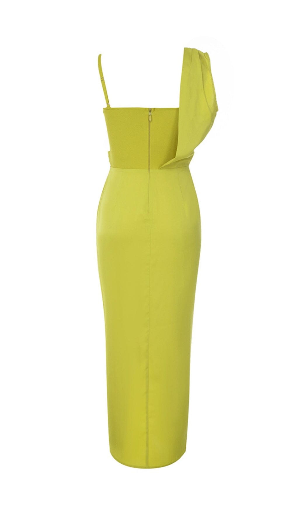 ONE SHOULDER RUCHED MIDI DRESS IN GREEN