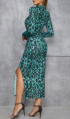 LEOPARD PRINT HOLLOW OUT MIDI DRESS IN CAMOUFLAGE