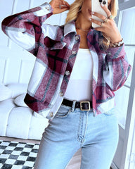 Cropped Shacket Button Down Plaid Jackets Coats