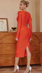 LONG SLEEVES CUT OUT MIDI DRESS IN RED