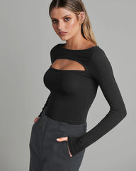 Cutout Long-sleeved Pitted T-shirt Bodysuits