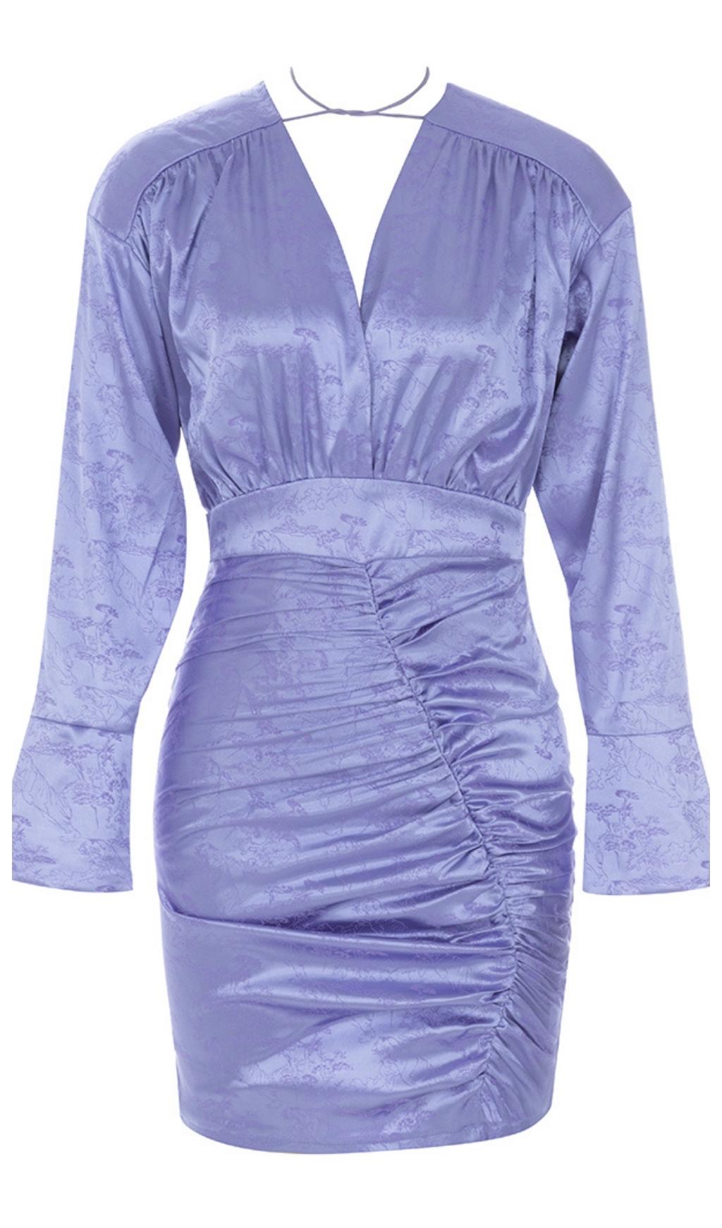 LONG SLEEVES RUCHED MINI DRESS IN PURPLE