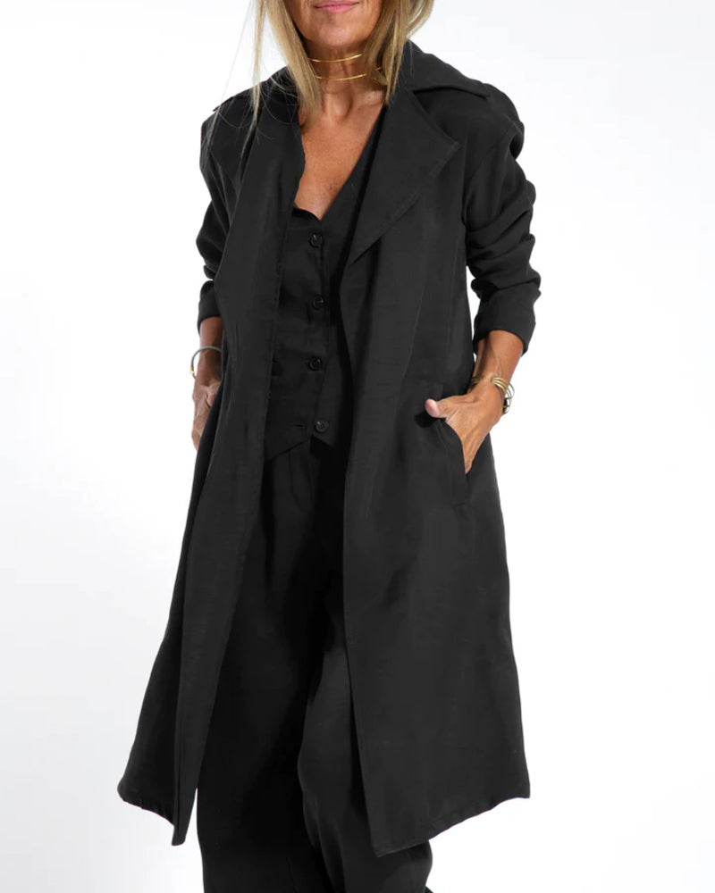 Casual Slim Fit Long Blazers Collar Open Front Jacket with Pockets