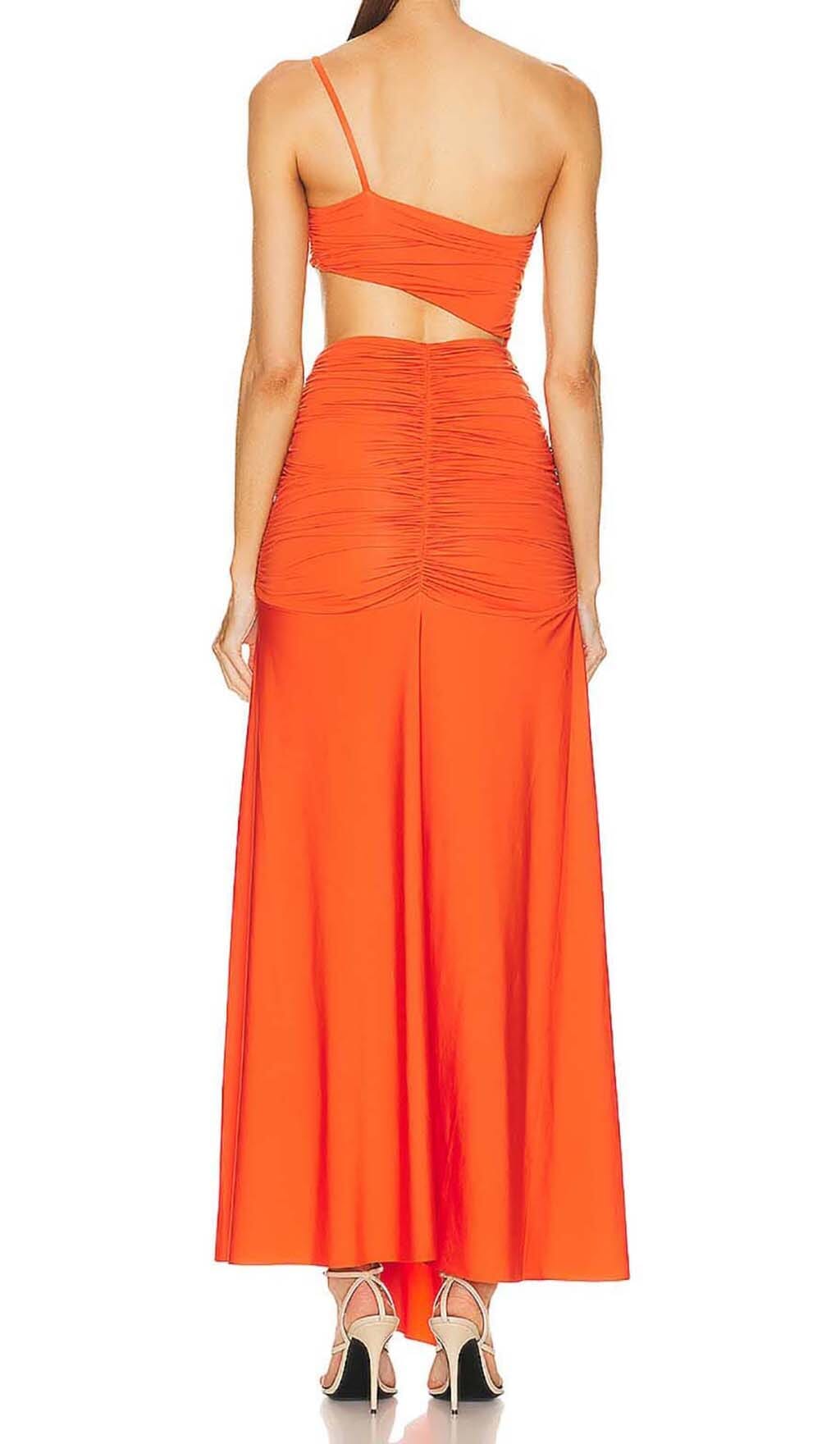 ASYMMETRIC RUCHED JERSEY MAXI DRESS IN ORANGE