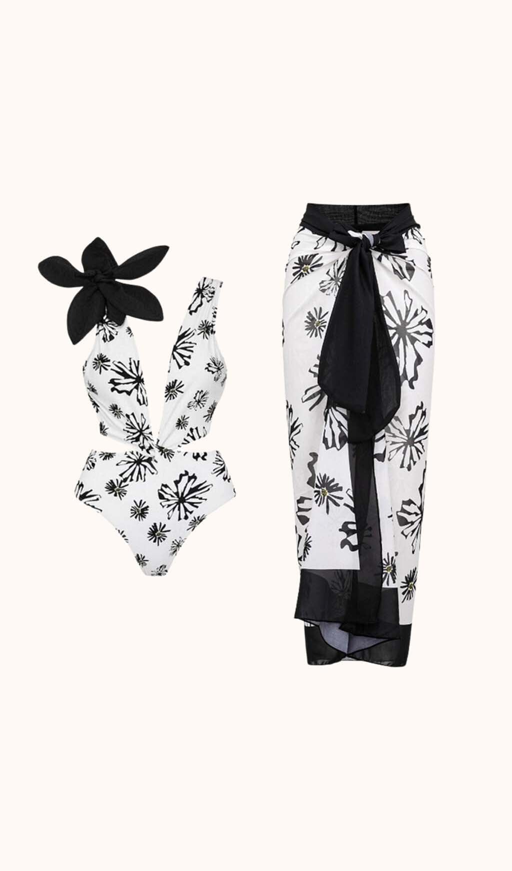 Aurea Flower Cutout Swimwear Two Piece Set