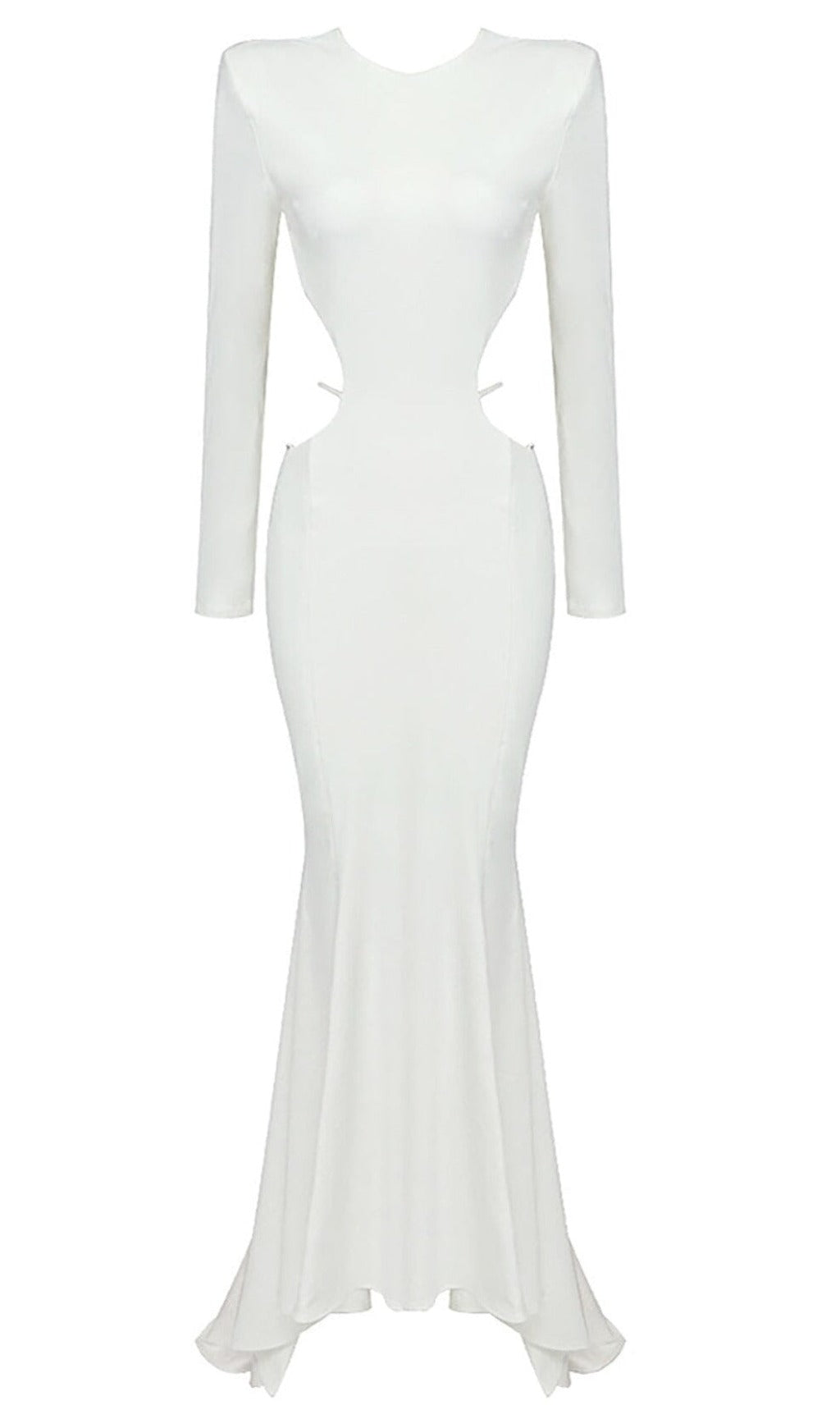 LONG SLEEVE CUT OUT BACKLESS MERMAID MAXI DRESS IN WHITE