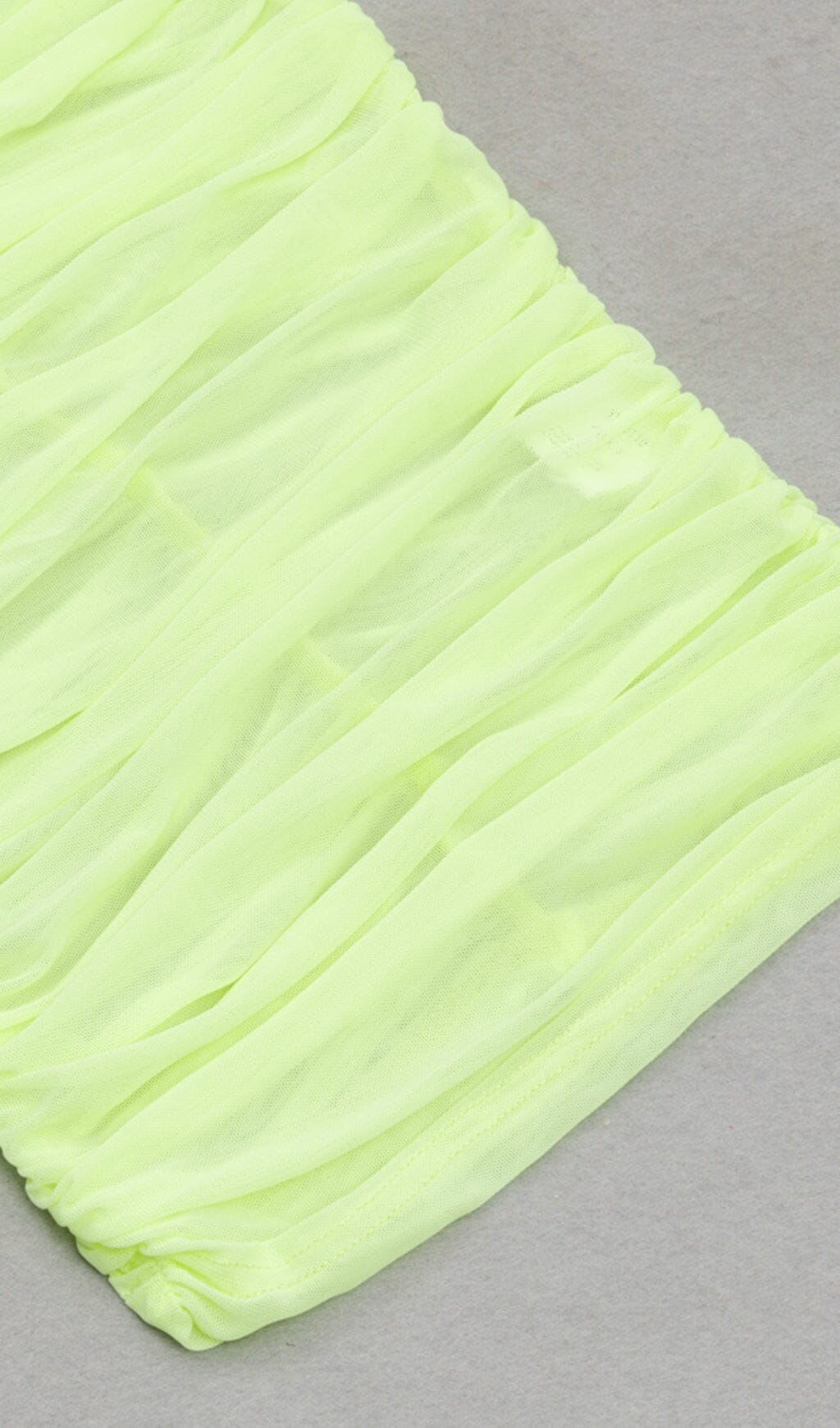 MESH RUCHED MIDI DRESS IN CHARTREUSE