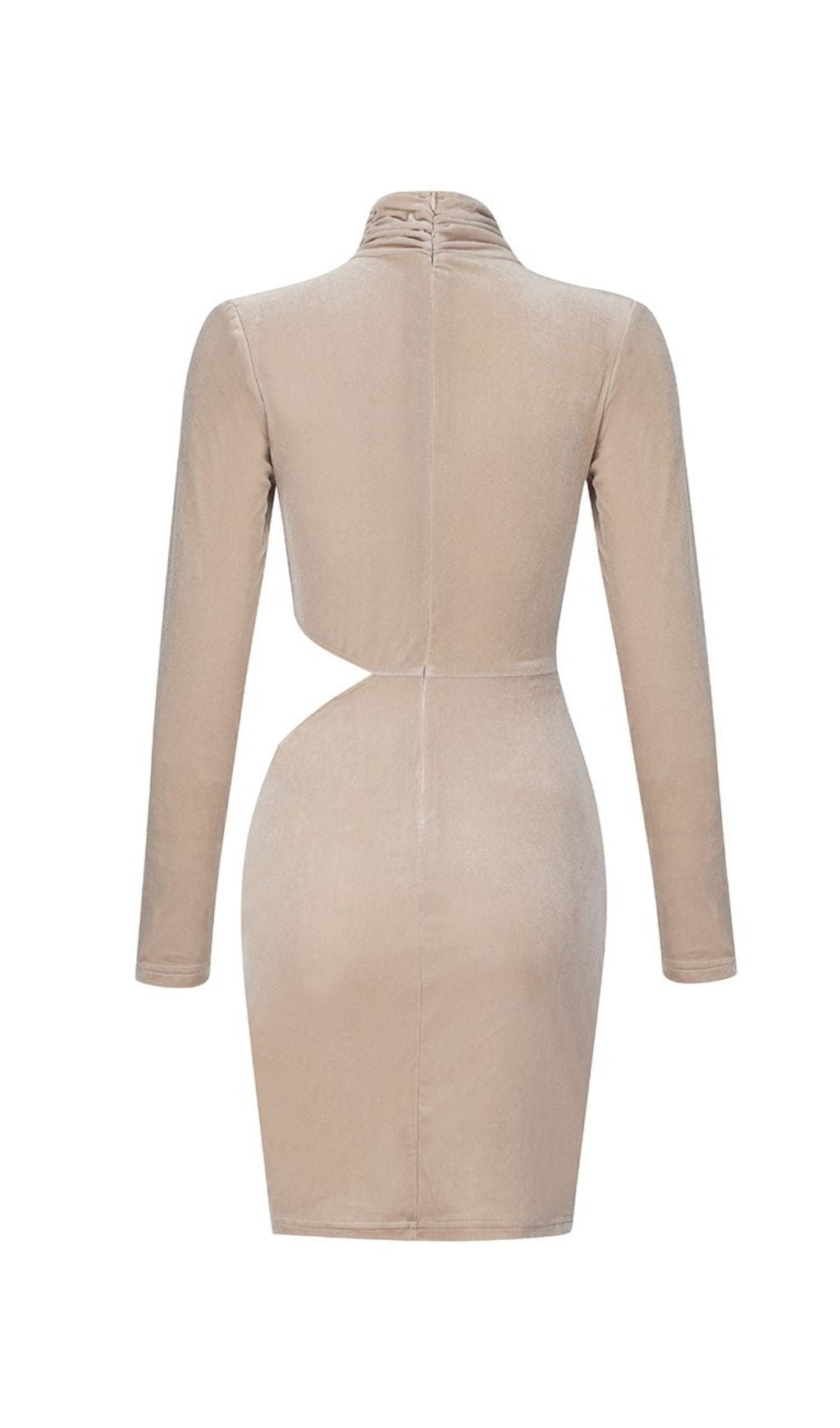 NUDE VELVET CUT OUT RUCHED MINI DRESS