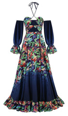 OFF SHOULDER FLOWY SLEEVES MAXI DRESS IN MULTI-COLOR