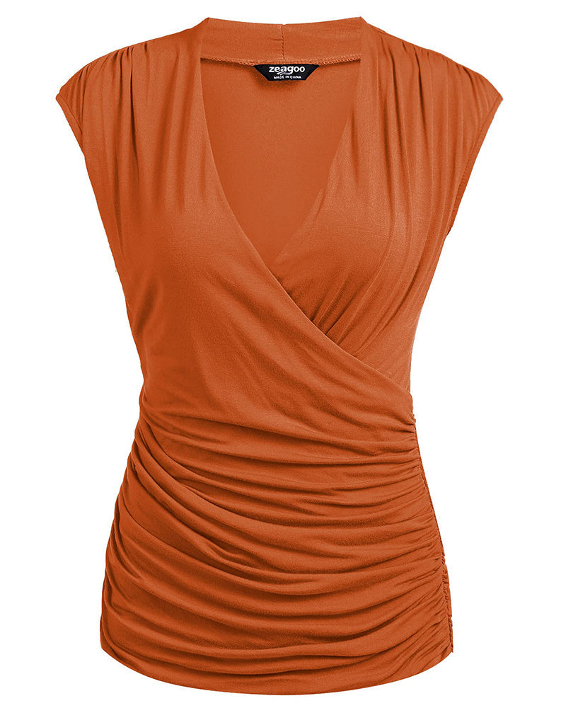 Cross Wrap Tunic Ruched Tank Tops - Zeagoo (Us Only)