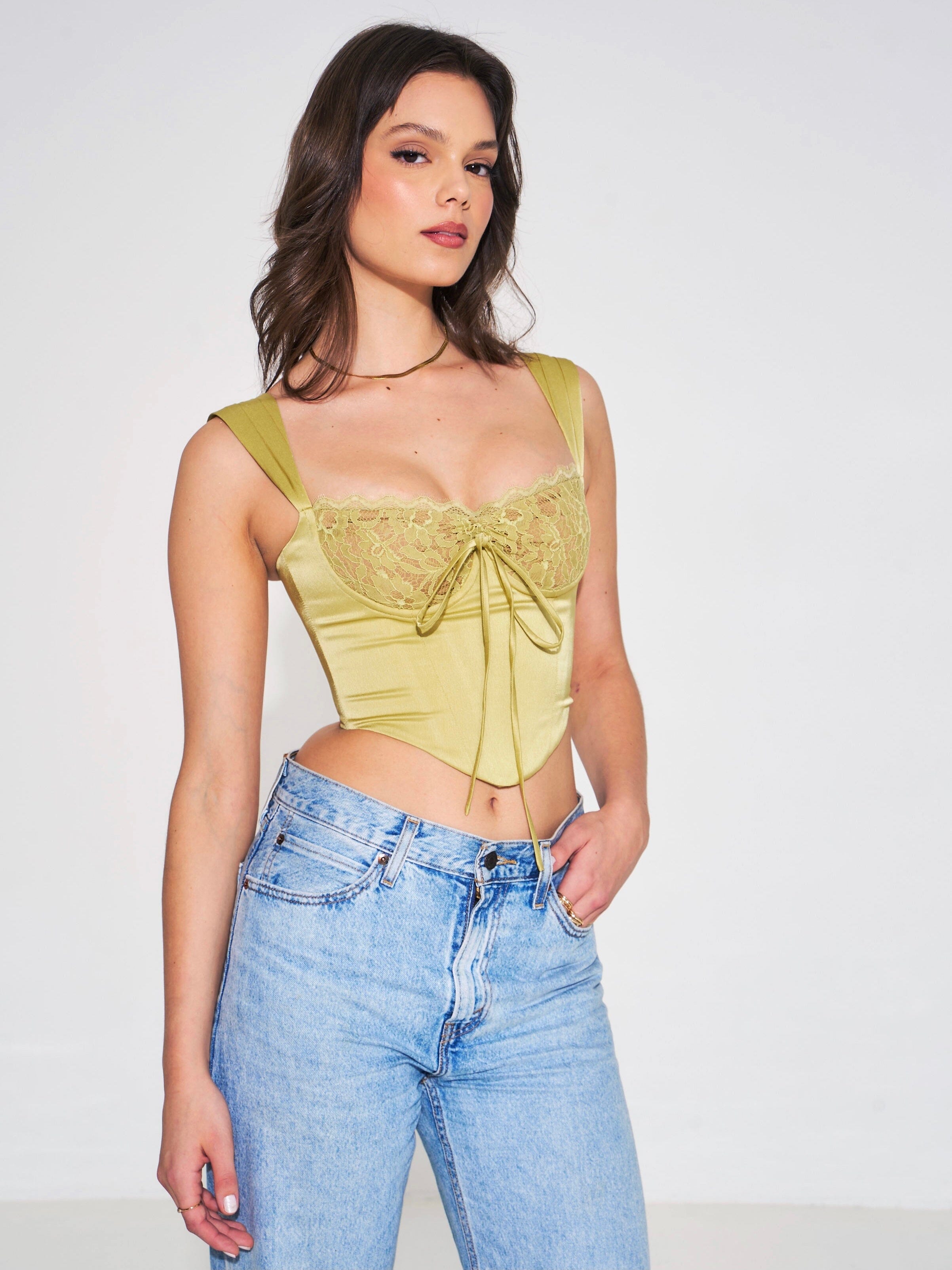 OLIVE LACE SATIN CORSET TOP
