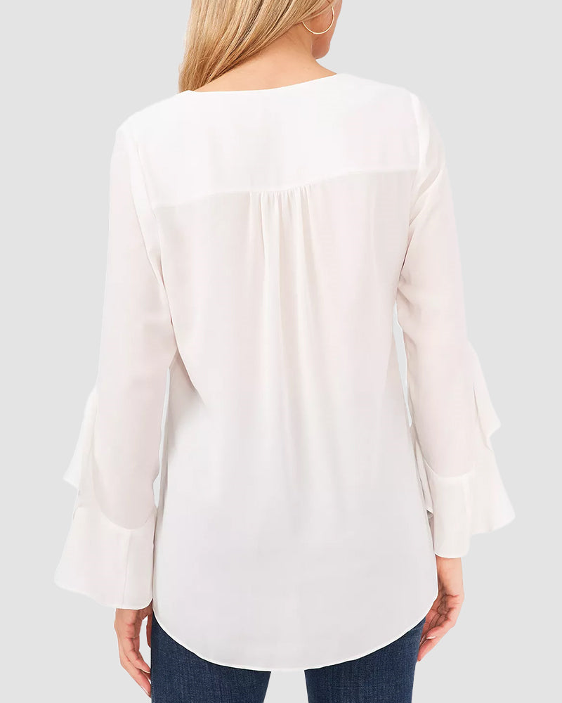 Chiffon Flutter Sleeve V-Neck Tunic Blouse T-Shirt Casual Chic Elegant Top