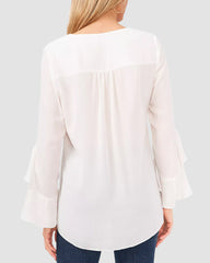 Chiffon Flutter Sleeve V-Neck Tunic Blouse T-Shirt Casual Chic Elegant Top