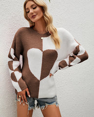 Contrast Color Heart Pattern Sweater