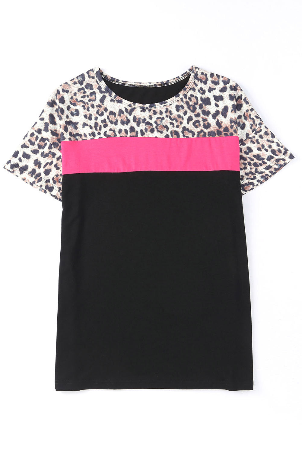 Black Leopard Colorblock Splicing T-Shirt