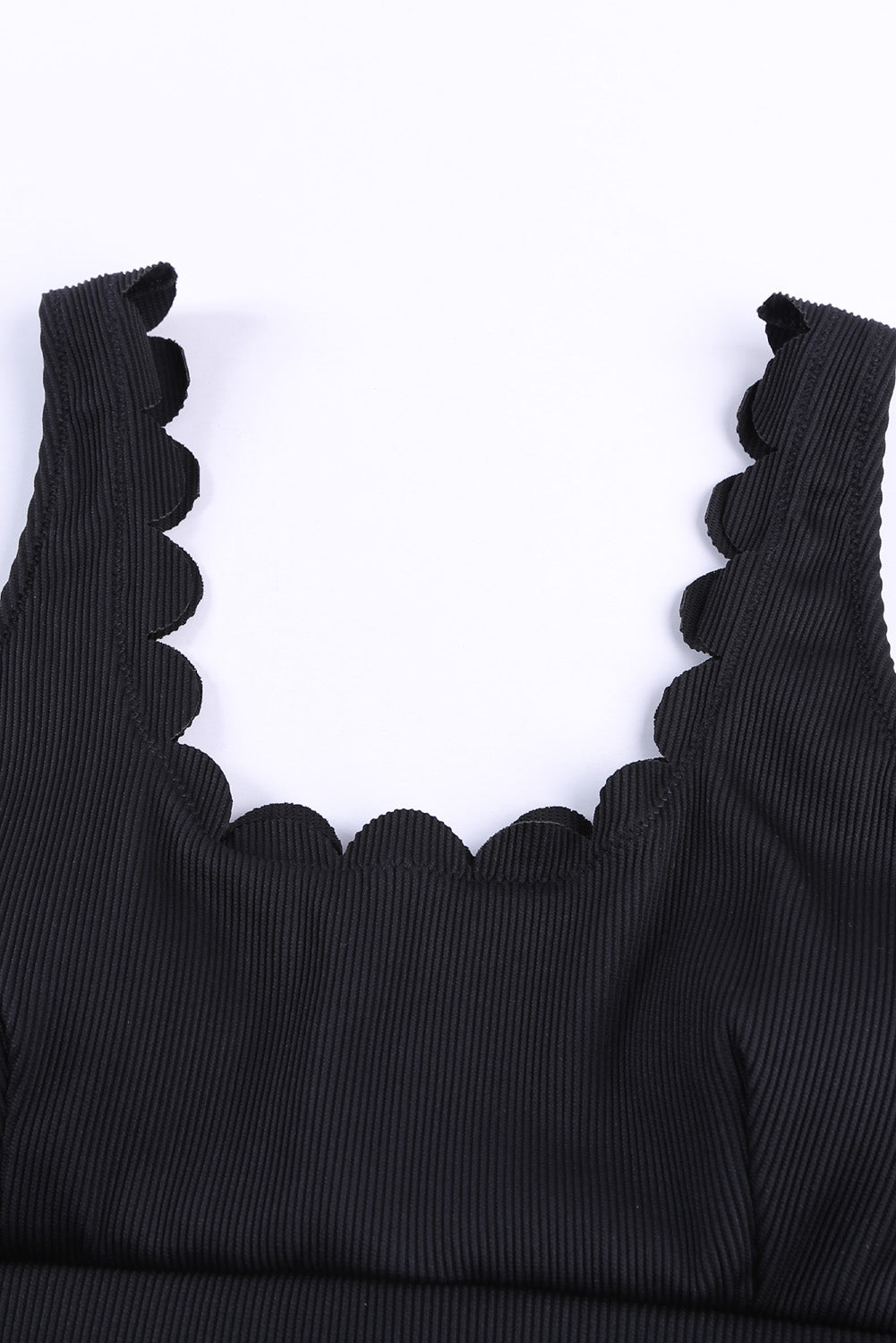 Black Scalloped Low Neck Ribbed Bikini Set