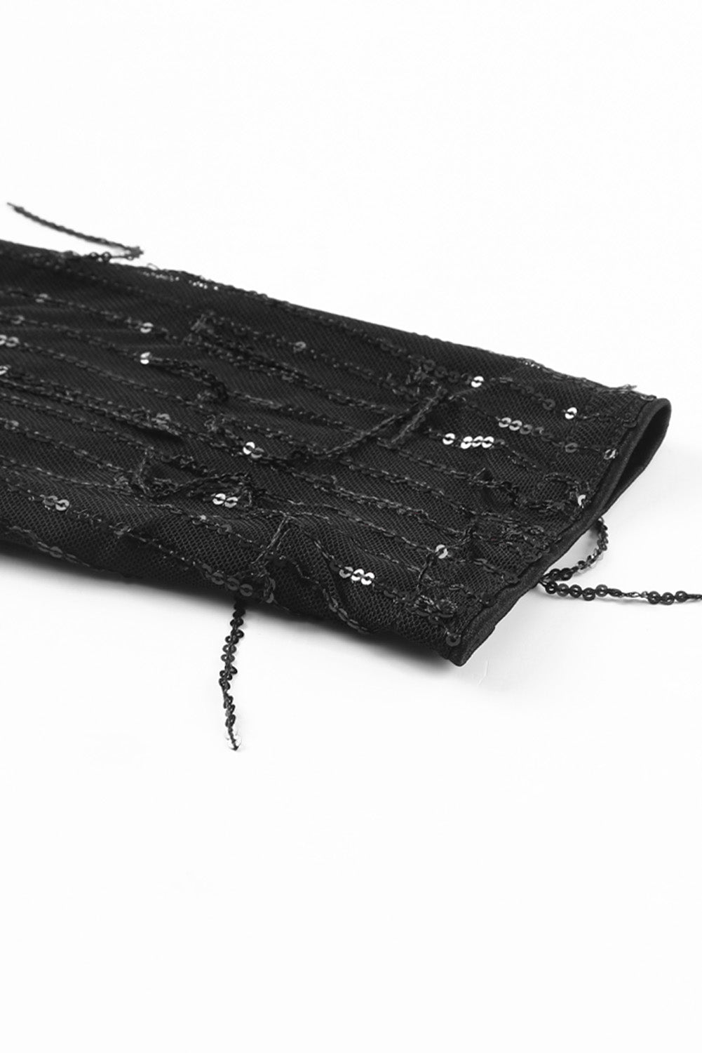 Black Sequin Fringes V Neck Long Sleeve Jumpsuit