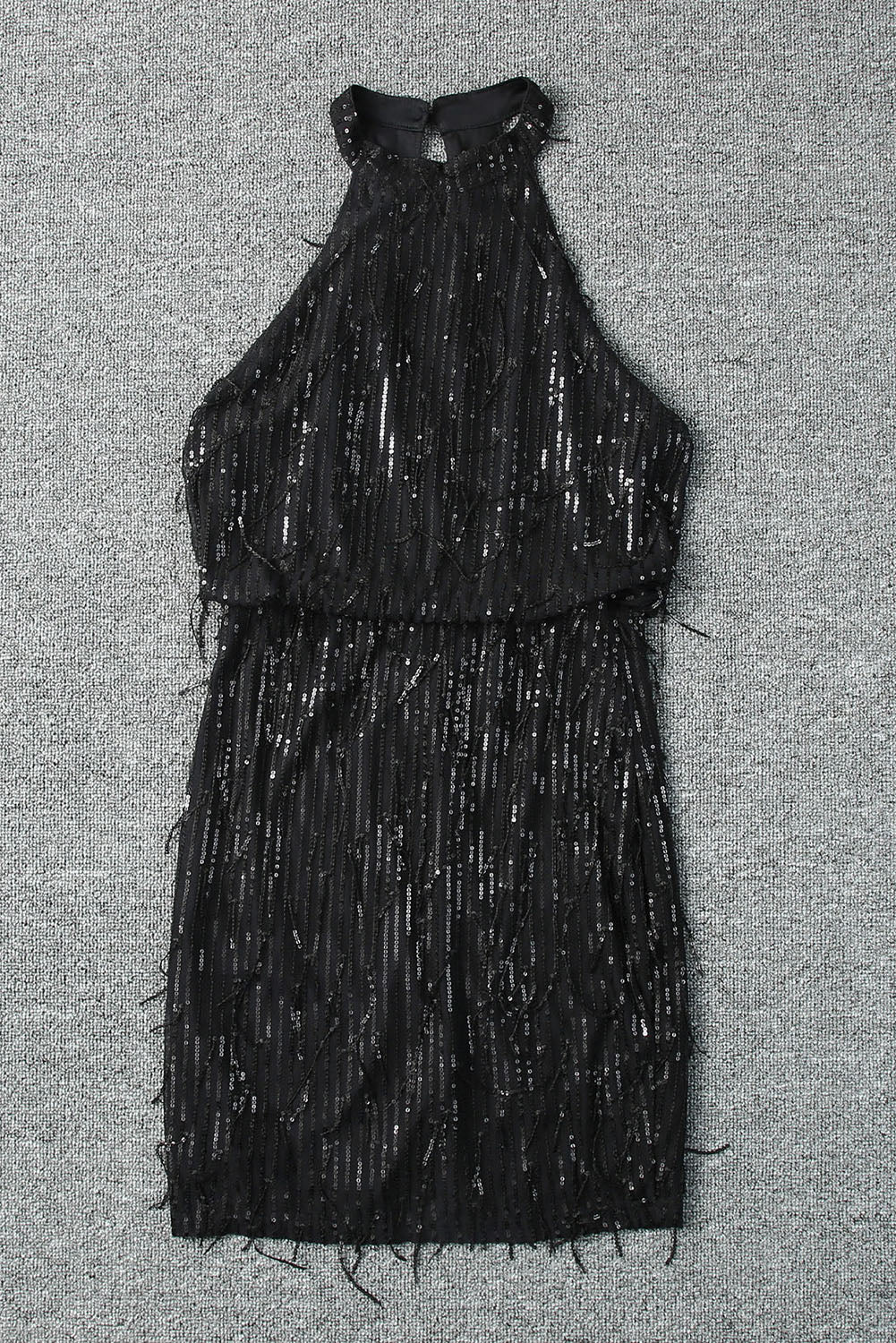 Black Sequined Fringed Mini Dress