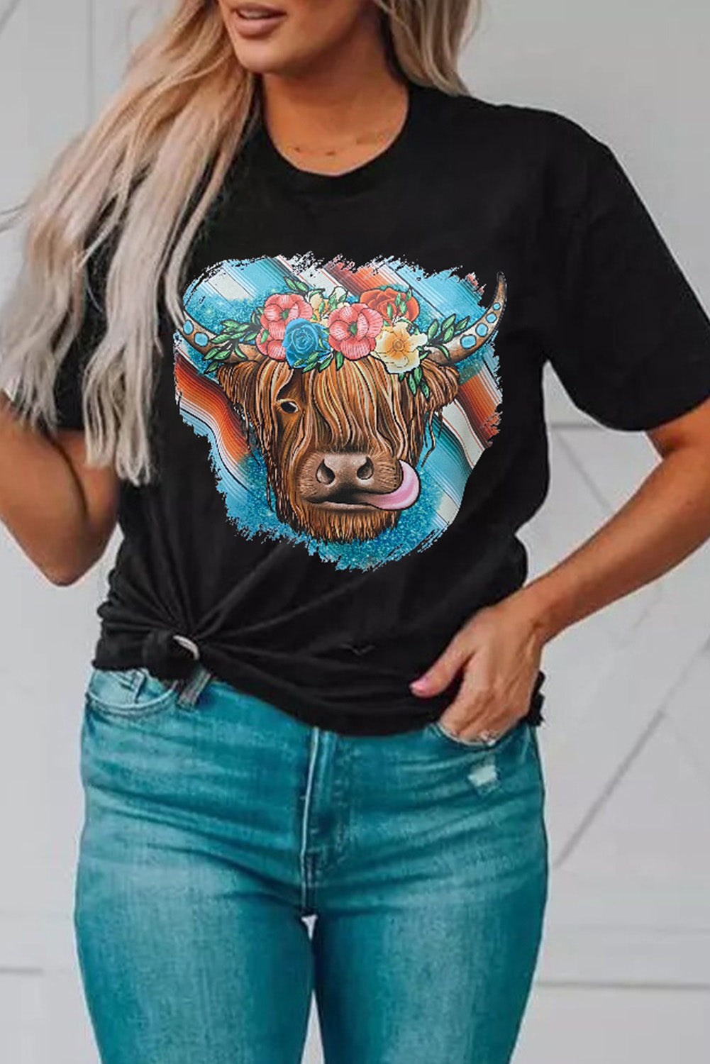 Black Serape Animal Head Graphic Western T-Shirt