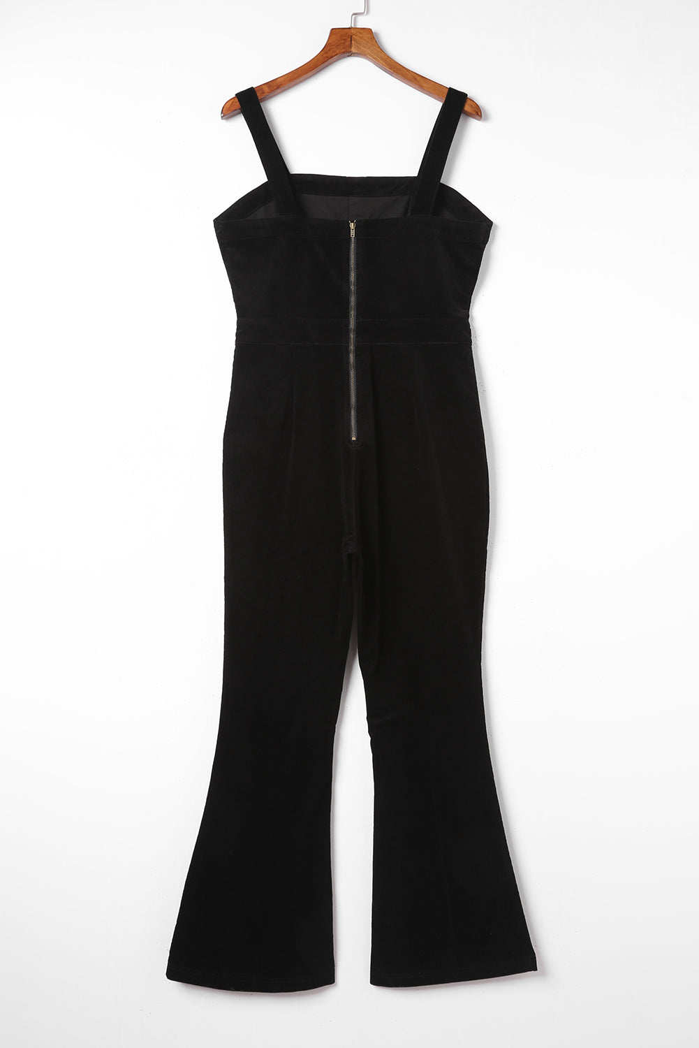 Black Sleeveless Buttoned Bodice Wide Leg Corduroy Jumpsuit
