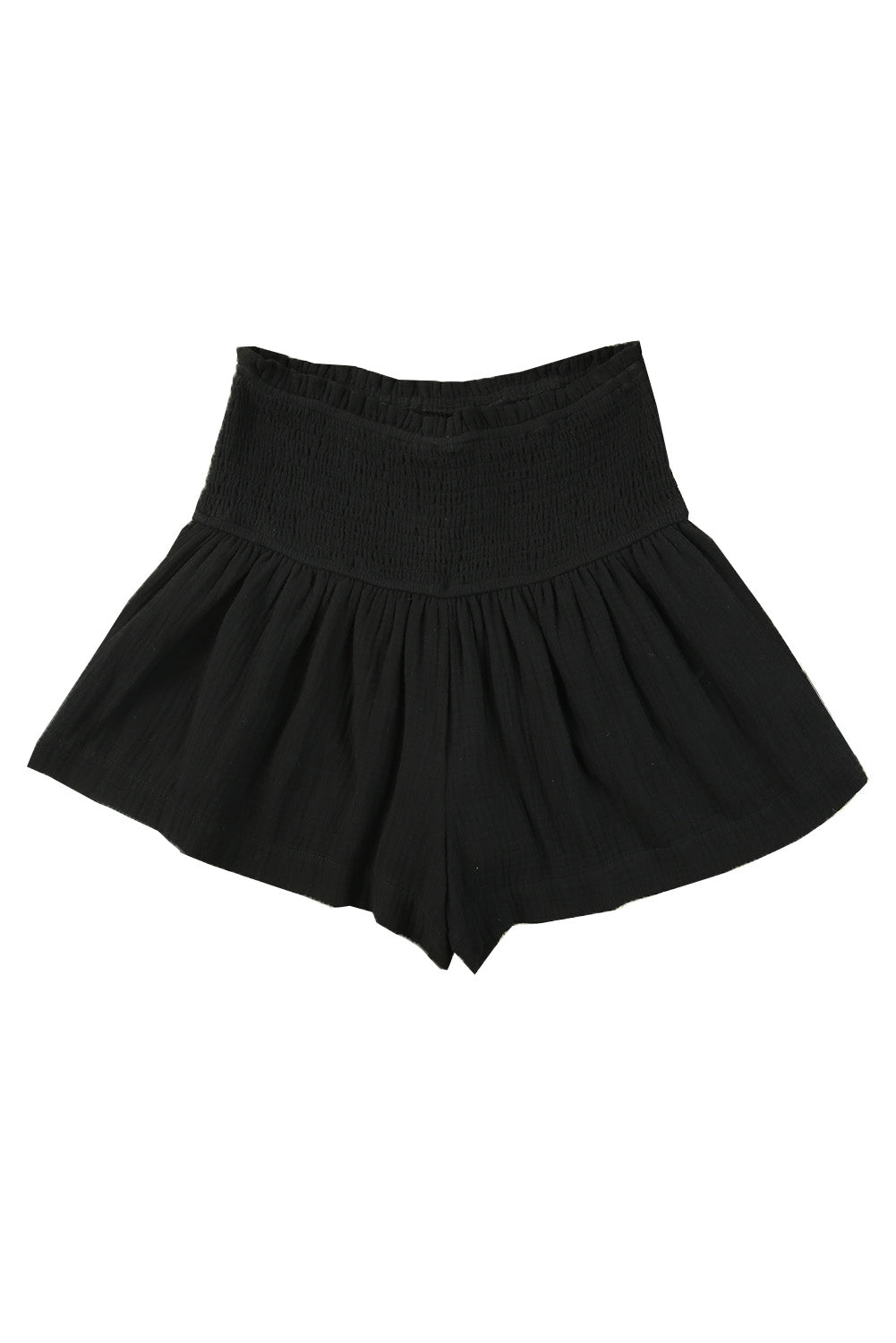 Black Smocked High Waist Ruffle Shorts