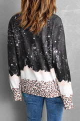 Black Snowy Christmas Graphic Leopard Bleached Sweatshirt