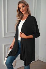 Black Solid Open Front Soft Cardigan