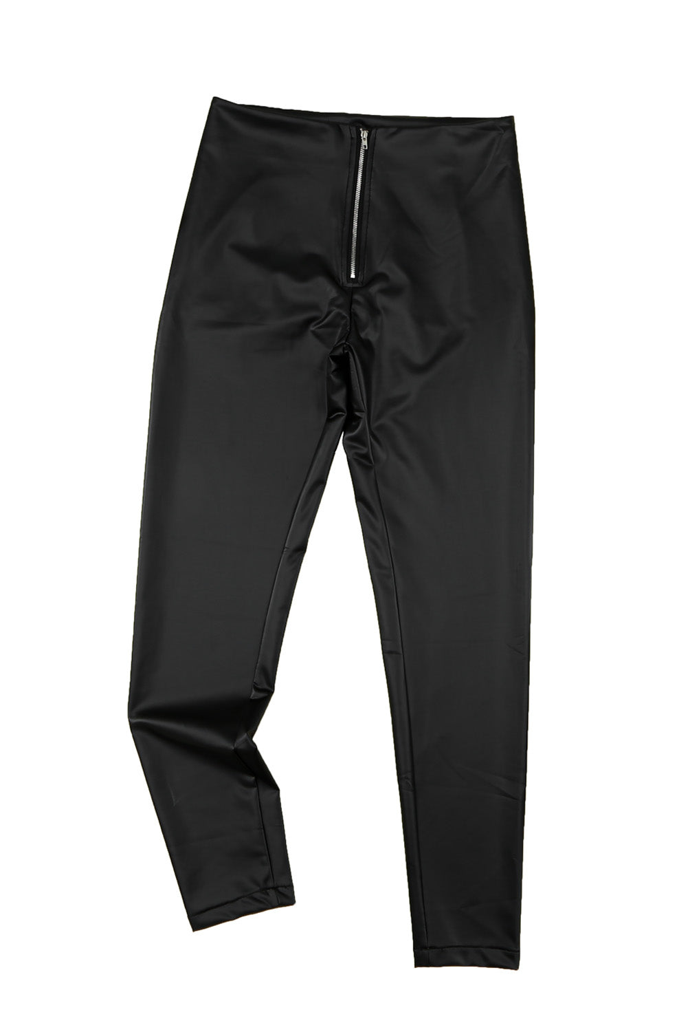Black Solid Skinny Zipper Pu Pants