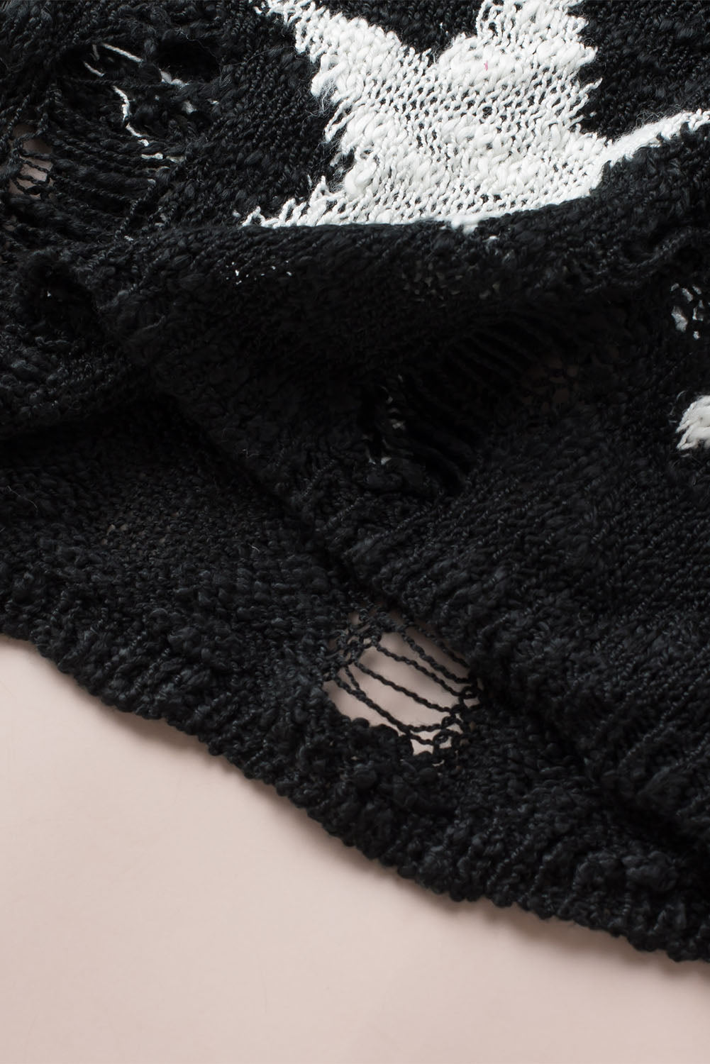 Black Star Print Half Sleeve Distressed Knit Top