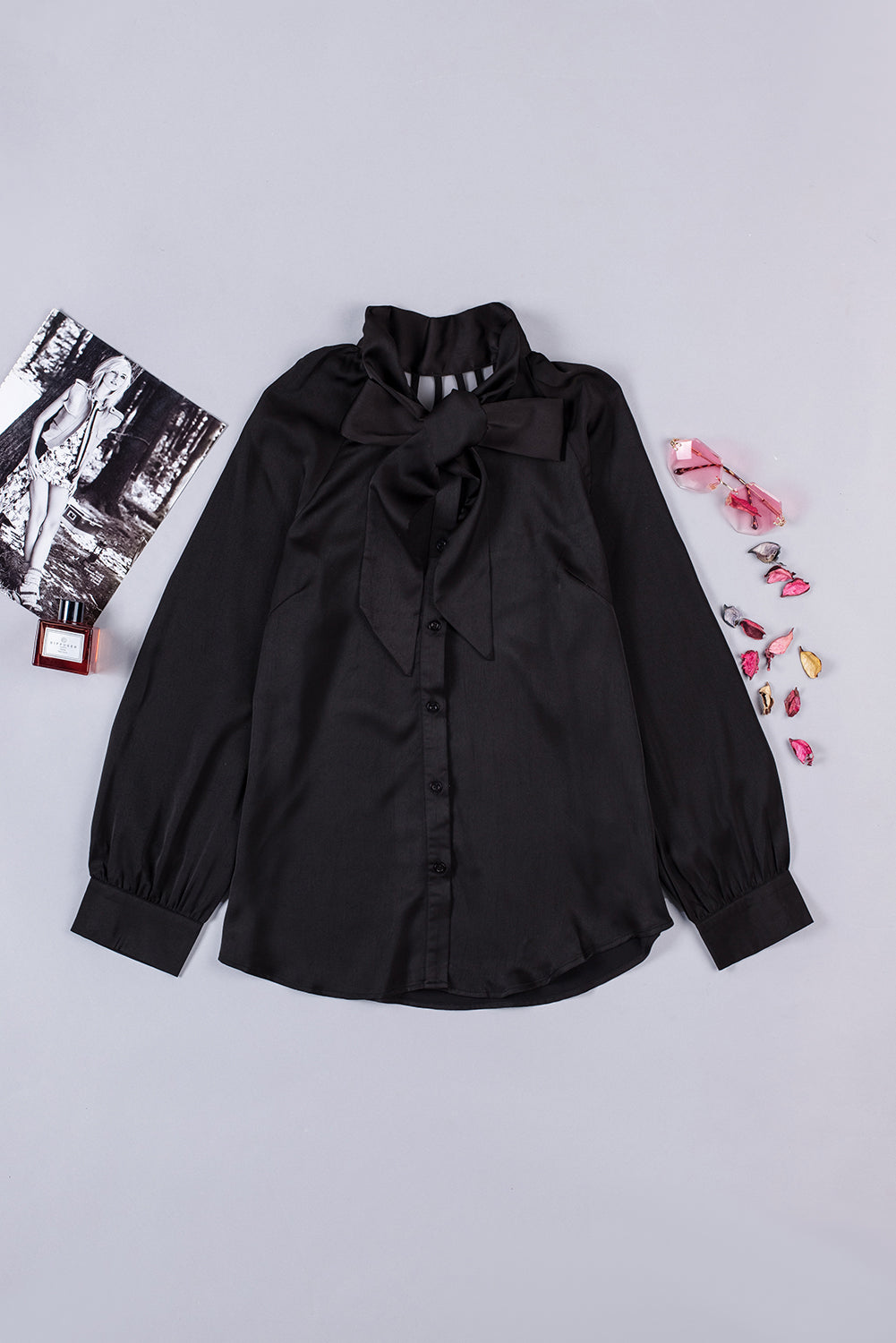 Black Strappy Hollow-Out Necktie Shirt