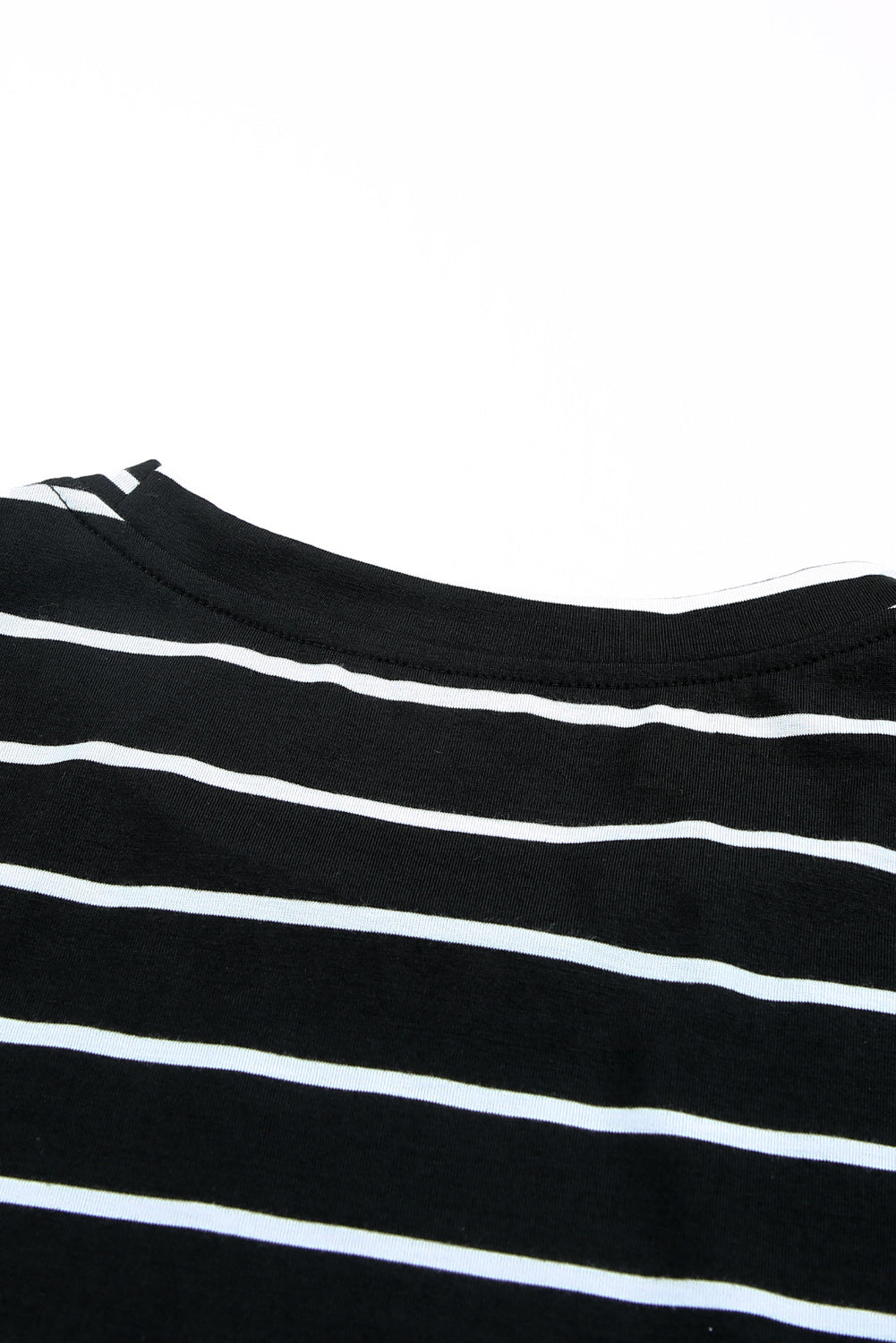 Black Stripe Print Lace Patchwork Short Sleeve T-Shirt