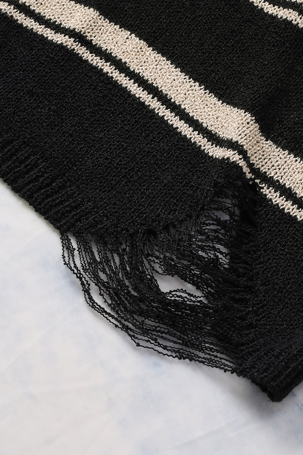 Black Striped Crew Neck Knit Sweater