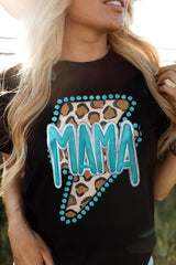 Black Western Fashion Mama Leopard Lightening Graphic Tee