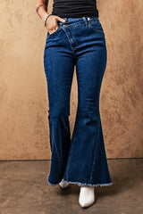Blue Asymmetrical Dark Wash Bell Bottom Jeans