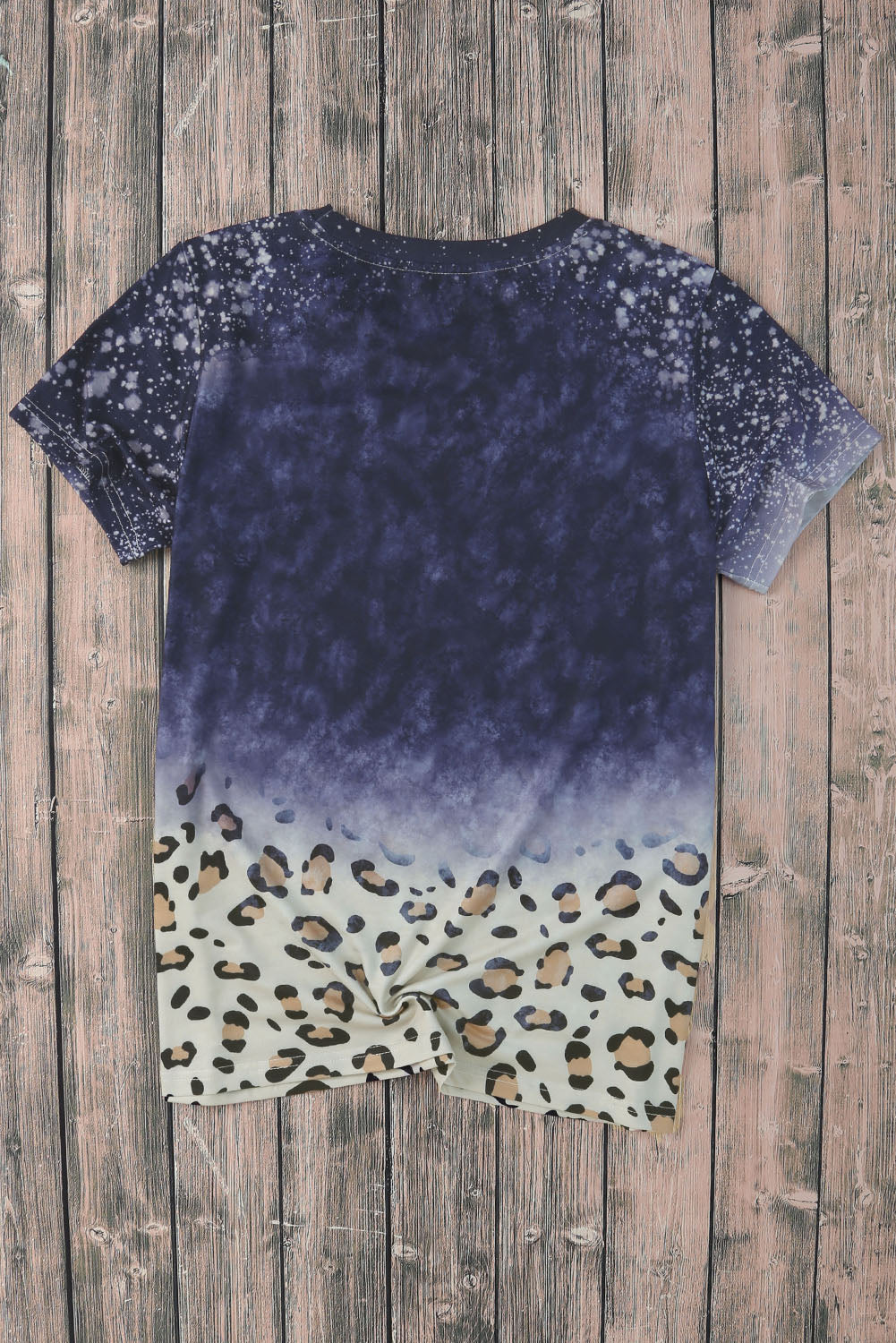 Blue Bleached Leopard Hem Short Sleeve Tee