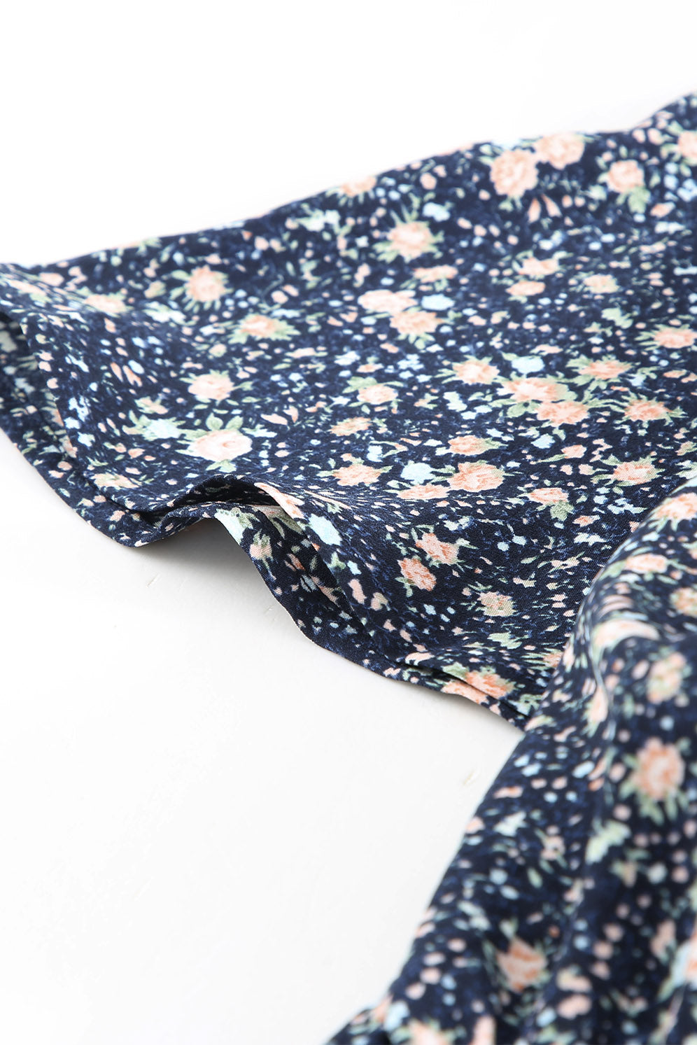 Blue Floral Print Tie Knot Ruffled Short Sleeve Mini Dress