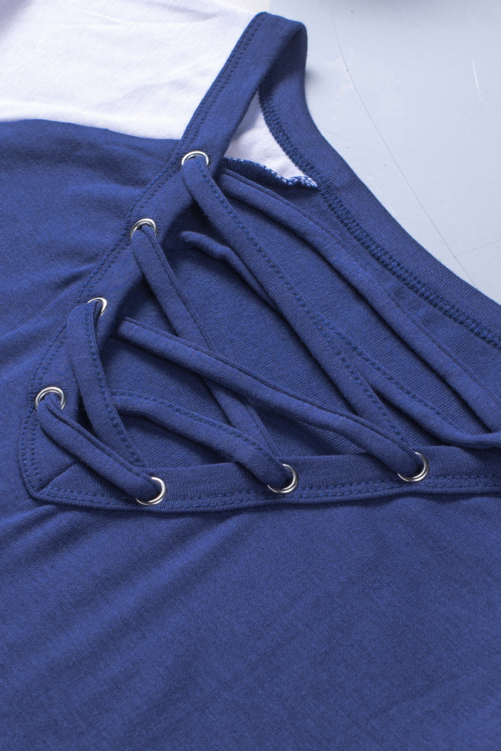 Blue Plus Size Colorblock Crisscross Neck Long Raglan Sleeve Top