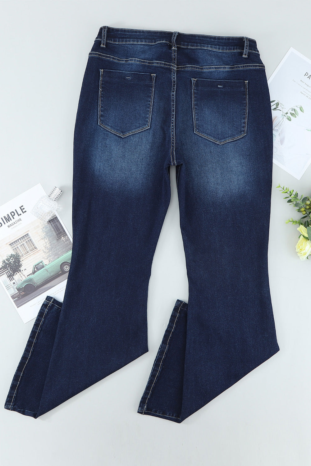 Blue Plus Size Deep Wash Mid-Waist Flared Jeans