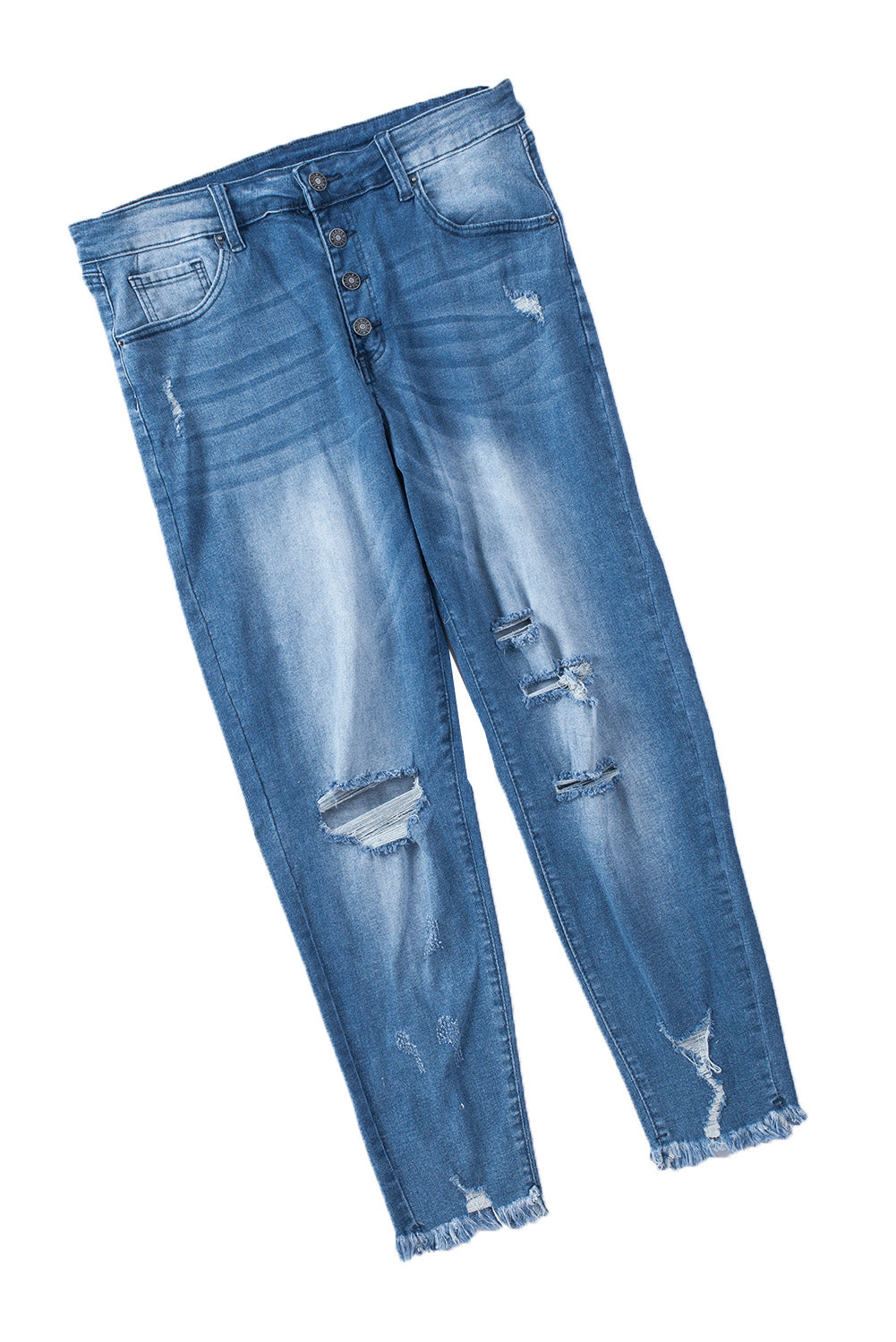 Blue Plus Size High Rise Buttons Skinny Jeans