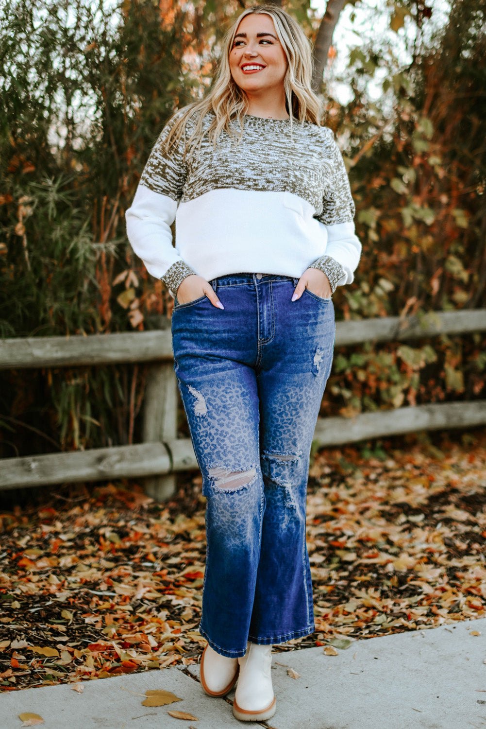 Blue Secluded Leopard Wash Plus Size Jeans