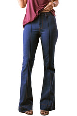 Blue Stitching Flare Jeans With Pockets
