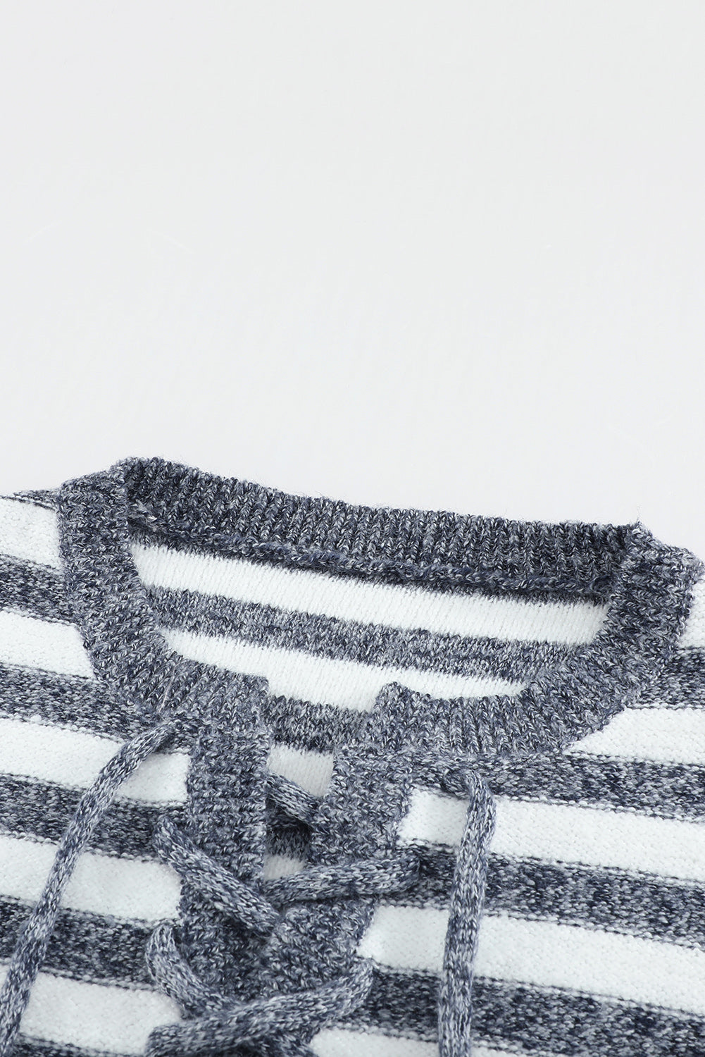 Blue Striped Knit Tie Up Sweater