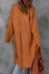 Brown Solid Open Front Drop Sleeves Long Cardigan