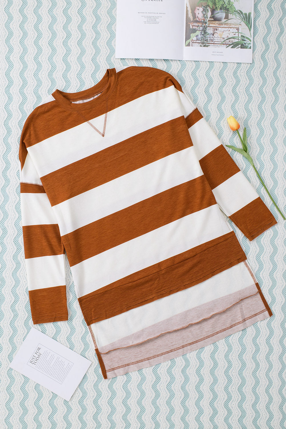 Brown Striped Drop Shoulder Pullover Sweatshirt