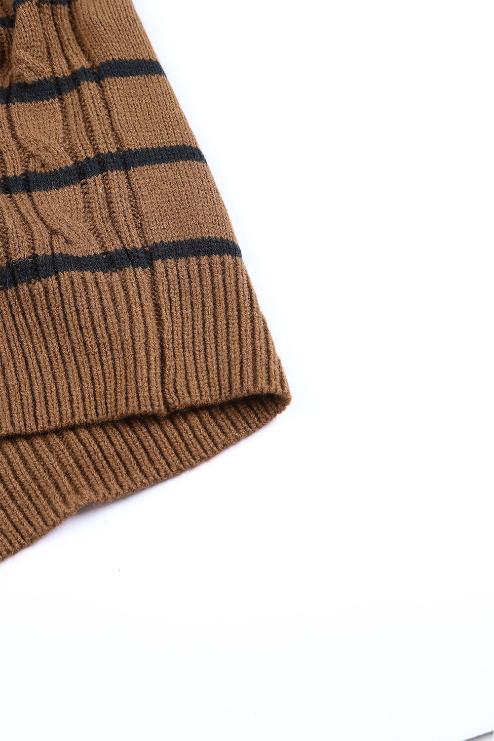 Brown Striped Half Zip Pullover Sweater