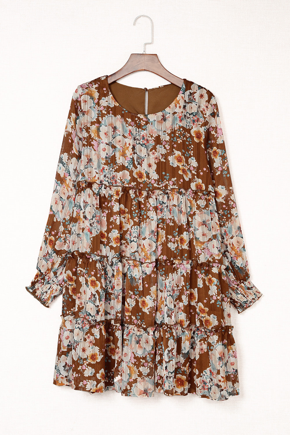 Brown Tiered Ruffle Floral Dress