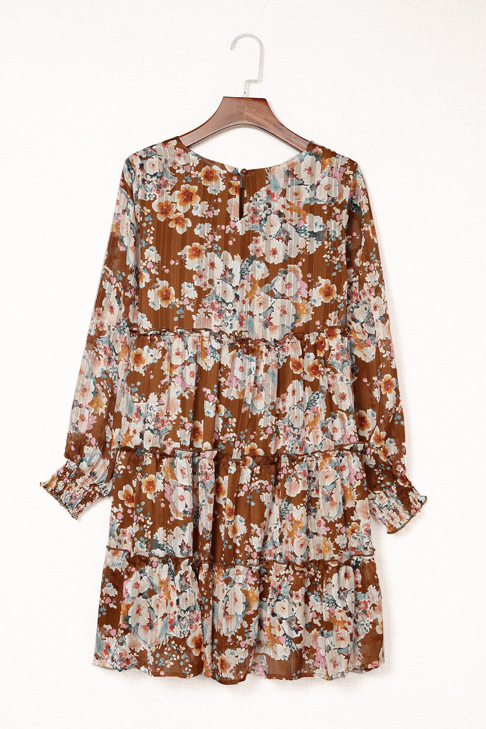 Brown Tiered Ruffle Floral Dress