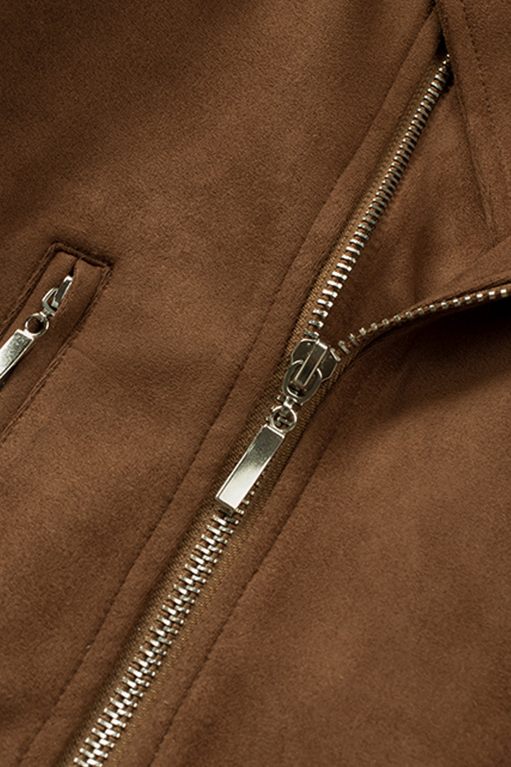 Brown Vegan Suede Zip Detail Moto Jacket