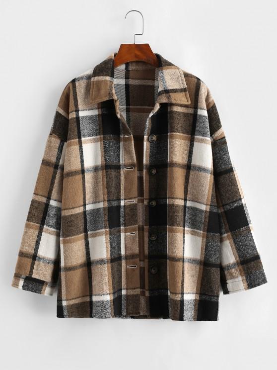 Button Front Plaid Wool Blend Shacket
